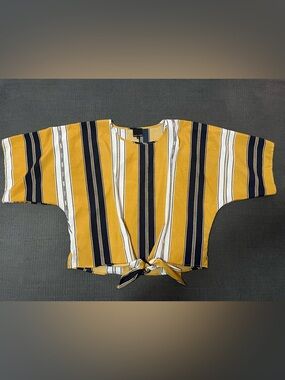 Striped Tie-Front Women’s Top in Mustard and Navy